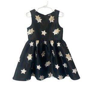 Gymboree Dress Girls 4 Black Gold Sparkle star Dress Christmas Wedding Lined